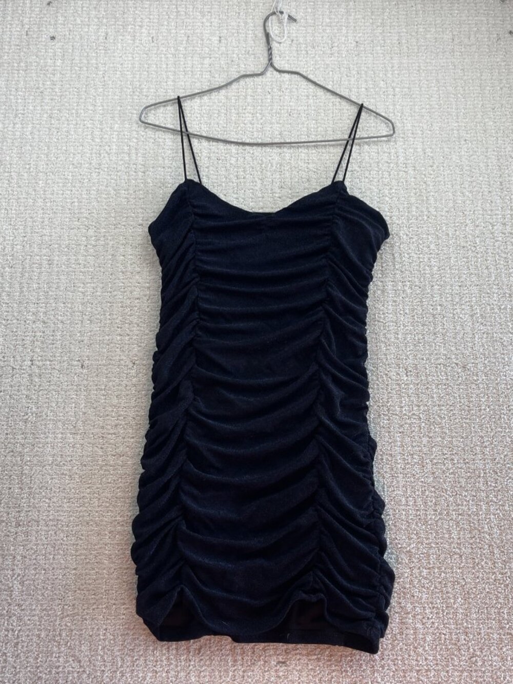 Y2K Forever 21 Ruched Bodycon Dress Women Sz L Metallic Dark Blue Sexy Clubwear
